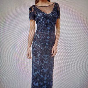 JS Collections Jade Navy Embroidered Sheath Dress | Long Formal Evening Gown